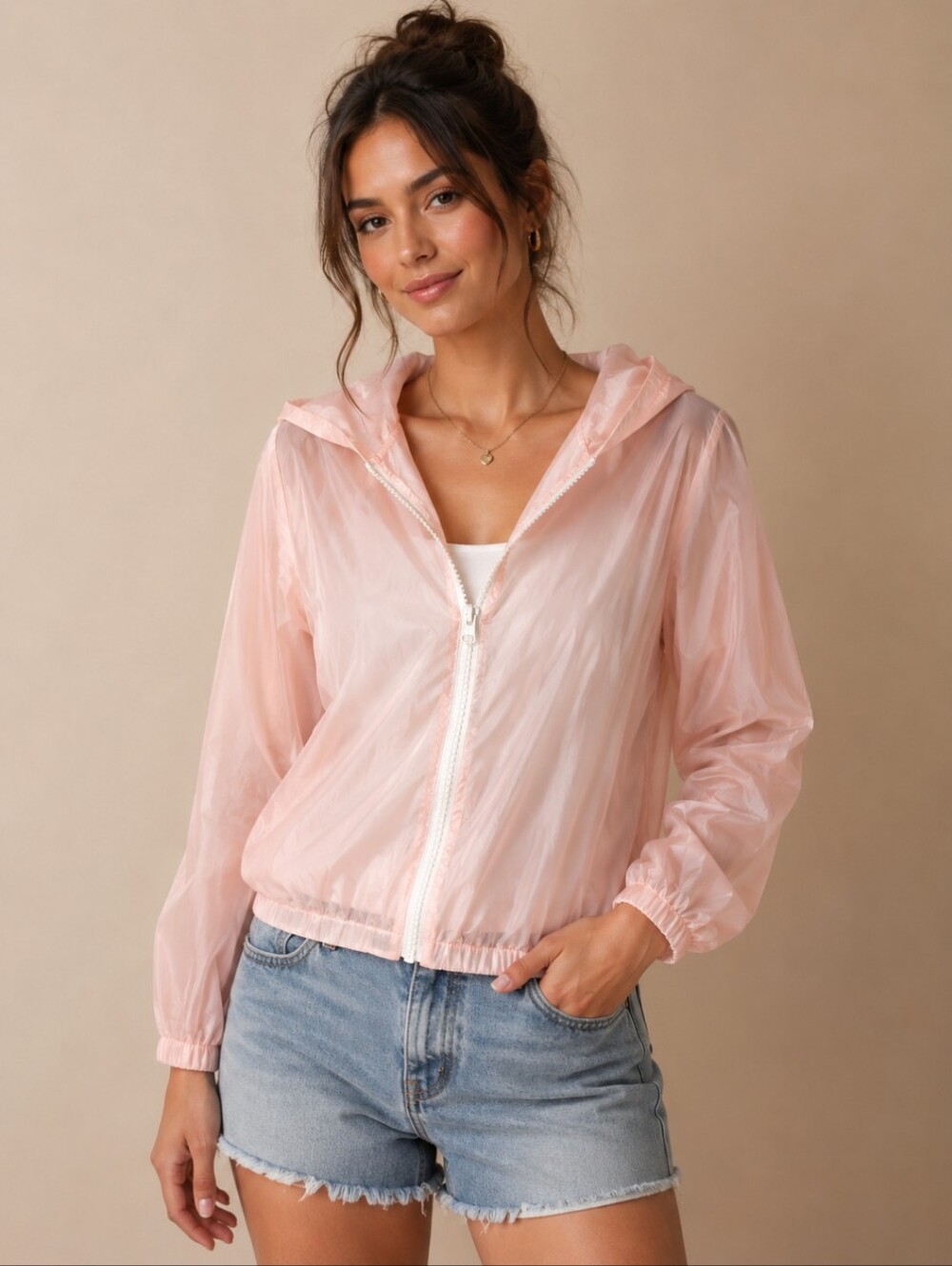 Brandy Melville Pink Hooded Light Jacket